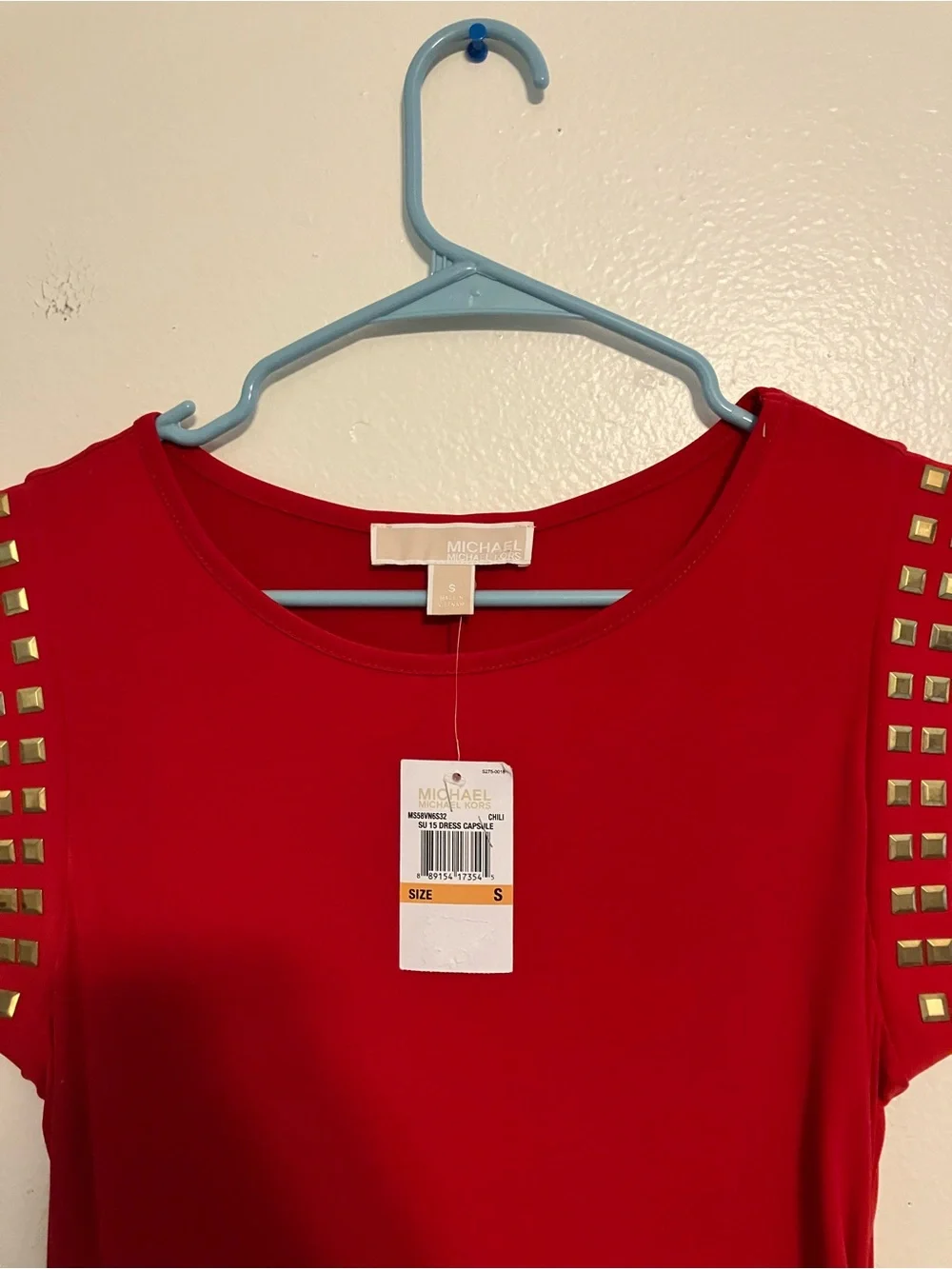 Michael Kors Red Sleeveless Sheath Dress with Gold Studs
